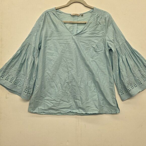 soft surroundings Heloise Eyelet Tunic Women's Size Medium Bell Sleeves Blue - Picture 7 of 8